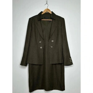 ANTONIO MELANI Dark Green Herringbone Dress Suit Blazer Size 24